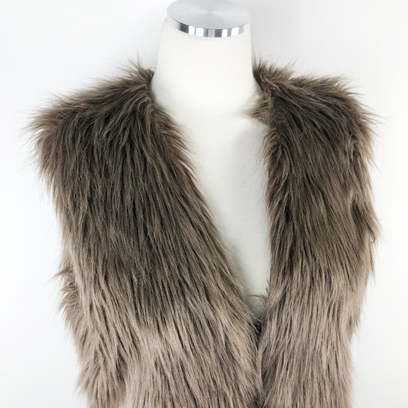 Long Hair Faux Fur Sheen Brown Taupe Vest Boho M L - Picture 3 of 8